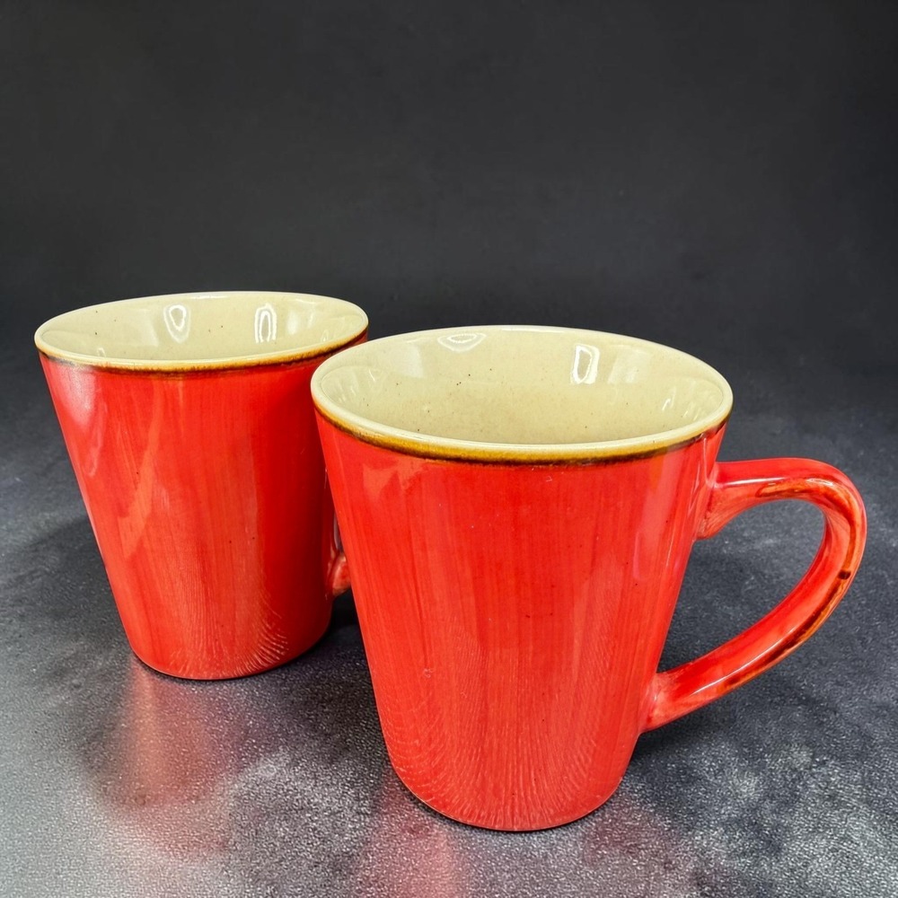 Thomson Pottery Red Coffee Mug Set 2 Speckled‎ Glaze Interior Microwave Safe
